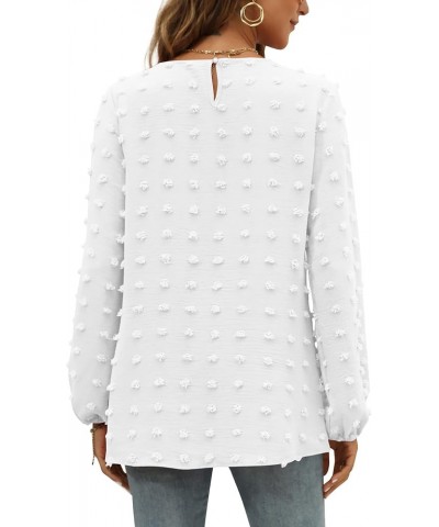 Women's Swiss Dot Chiffon Blouses, Pom Pom Long Sleeve Crewneck Tops Casual Loose Shirts White $11.33 Blouses