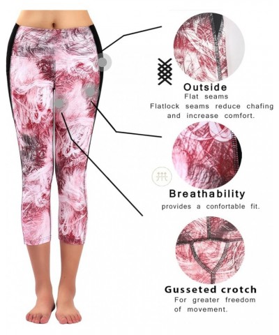 Women's Capri Workout Pants Yoga Capri Leggings with Side Pocket Red Print $11.04 Leggings