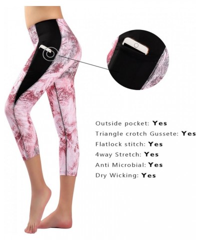 Women's Capri Workout Pants Yoga Capri Leggings with Side Pocket Red Print $11.04 Leggings