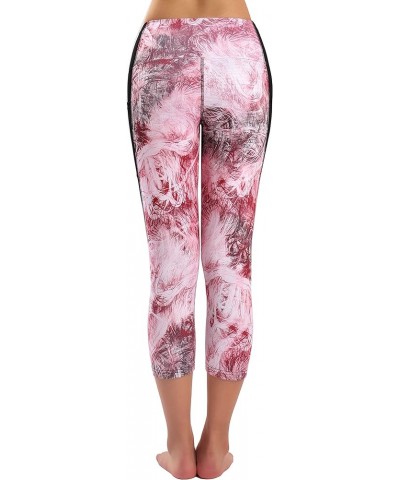 Women's Capri Workout Pants Yoga Capri Leggings with Side Pocket Red Print $11.04 Leggings