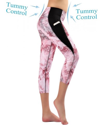 Women's Capri Workout Pants Yoga Capri Leggings with Side Pocket Red Print $11.04 Leggings