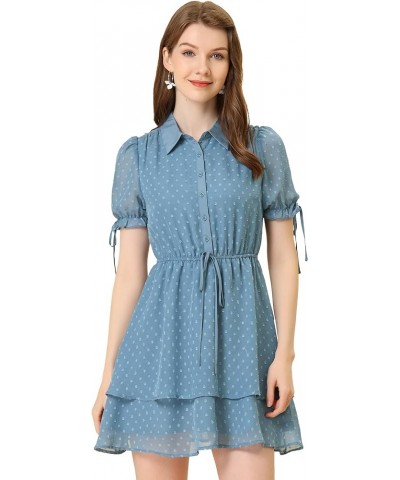 Women's Peter Pan Collar Floral Drawstring Halloween Chiffon Layered Dress X-Large Blue Small Grey Blue $12.76 Dresses