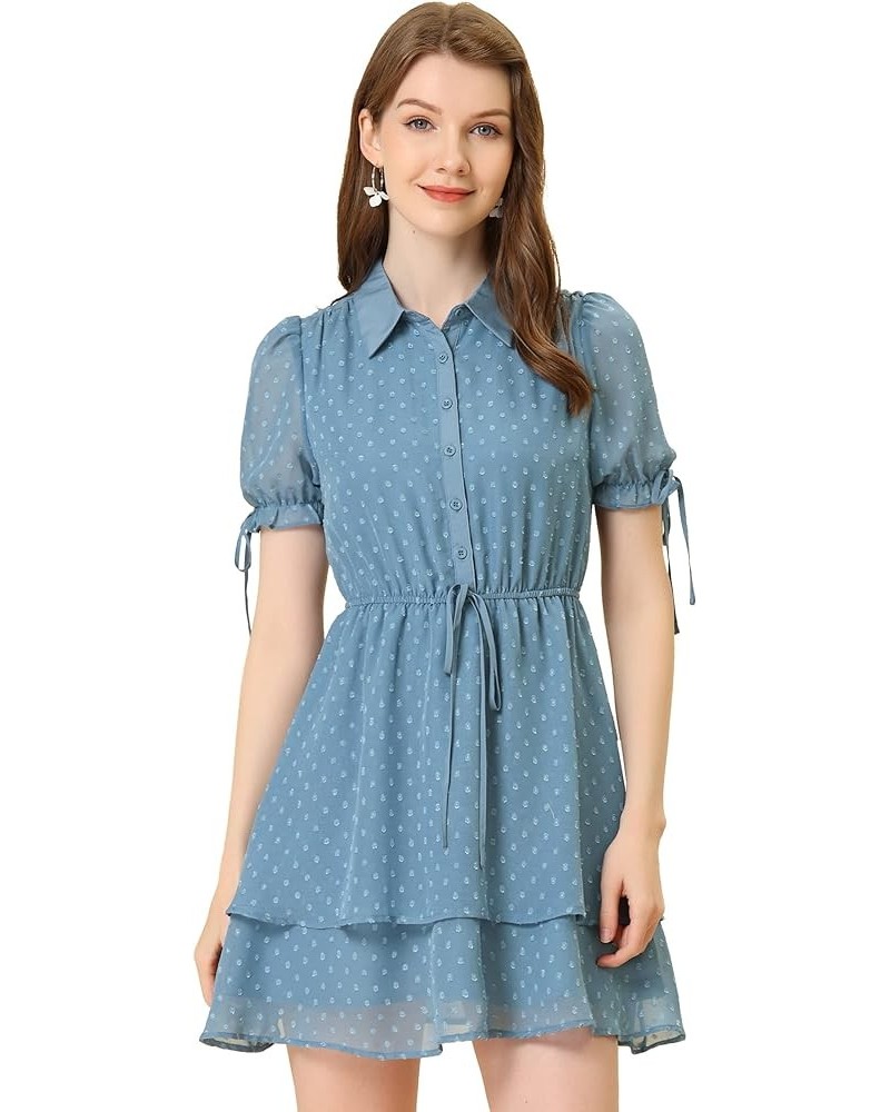 Women's Peter Pan Collar Floral Drawstring Halloween Chiffon Layered Dress X-Large Blue Small Grey Blue $12.76 Dresses