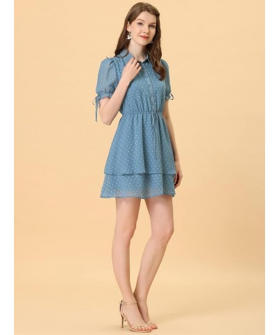 Women's Peter Pan Collar Floral Drawstring Halloween Chiffon Layered Dress X-Large Blue Small Grey Blue $12.76 Dresses