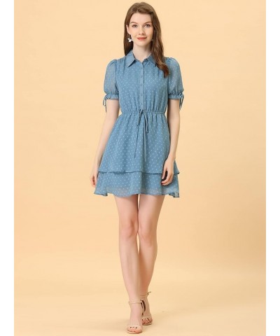 Women's Peter Pan Collar Floral Drawstring Halloween Chiffon Layered Dress X-Large Blue Small Grey Blue $12.76 Dresses