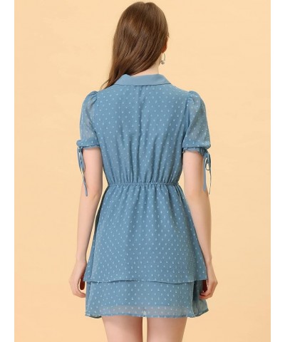 Women's Peter Pan Collar Floral Drawstring Halloween Chiffon Layered Dress X-Large Blue Small Grey Blue $12.76 Dresses