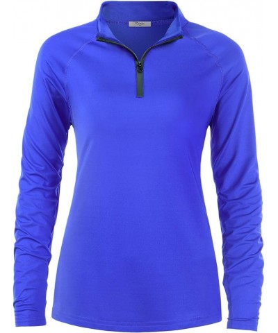 Womens UPF 50+ Long Sleeve 1/4 Zip Lightweight Pullover Outdoor Hiking Workout Tops Bright Blue $15.18 Activewear