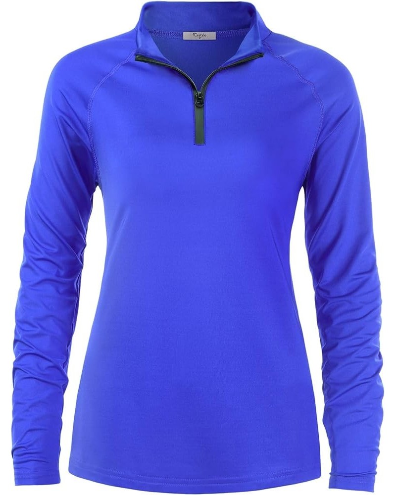 Womens UPF 50+ Long Sleeve 1/4 Zip Lightweight Pullover Outdoor Hiking Workout Tops Bright Blue $15.18 Activewear