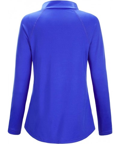 Womens UPF 50+ Long Sleeve 1/4 Zip Lightweight Pullover Outdoor Hiking Workout Tops Bright Blue $15.18 Activewear