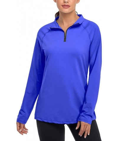 Womens UPF 50+ Long Sleeve 1/4 Zip Lightweight Pullover Outdoor Hiking Workout Tops Bright Blue $15.18 Activewear