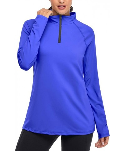 Womens UPF 50+ Long Sleeve 1/4 Zip Lightweight Pullover Outdoor Hiking Workout Tops Bright Blue $15.18 Activewear