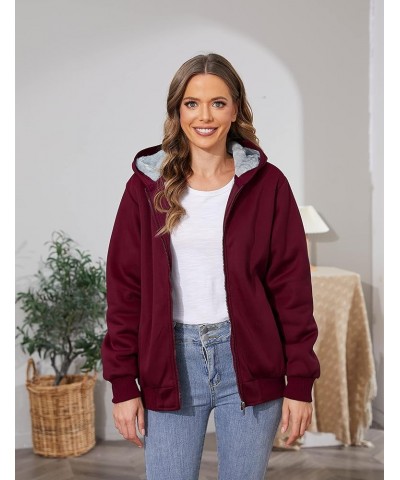 Women's Zip Up Thick Loose Hoodie Sherpa Fleece Sweatshirts Jackets Wine Red $25.79 Jackets