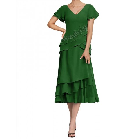 Mother of The Bride Dresses Chiffon Formal Evening Gowns Lace Appliques Wedding Guest Dresses for Women Ruffles Dark Green $3...