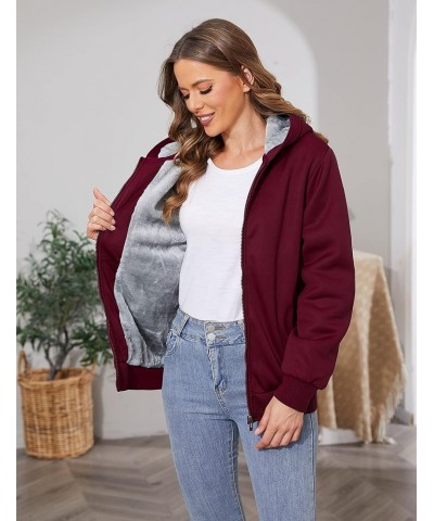 Women's Zip Up Thick Loose Hoodie Sherpa Fleece Sweatshirts Jackets Wine Red $25.79 Jackets