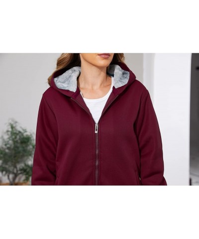 Women's Zip Up Thick Loose Hoodie Sherpa Fleece Sweatshirts Jackets Wine Red $25.79 Jackets