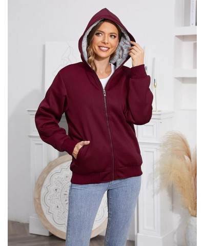 Women's Zip Up Thick Loose Hoodie Sherpa Fleece Sweatshirts Jackets Wine Red $25.79 Jackets