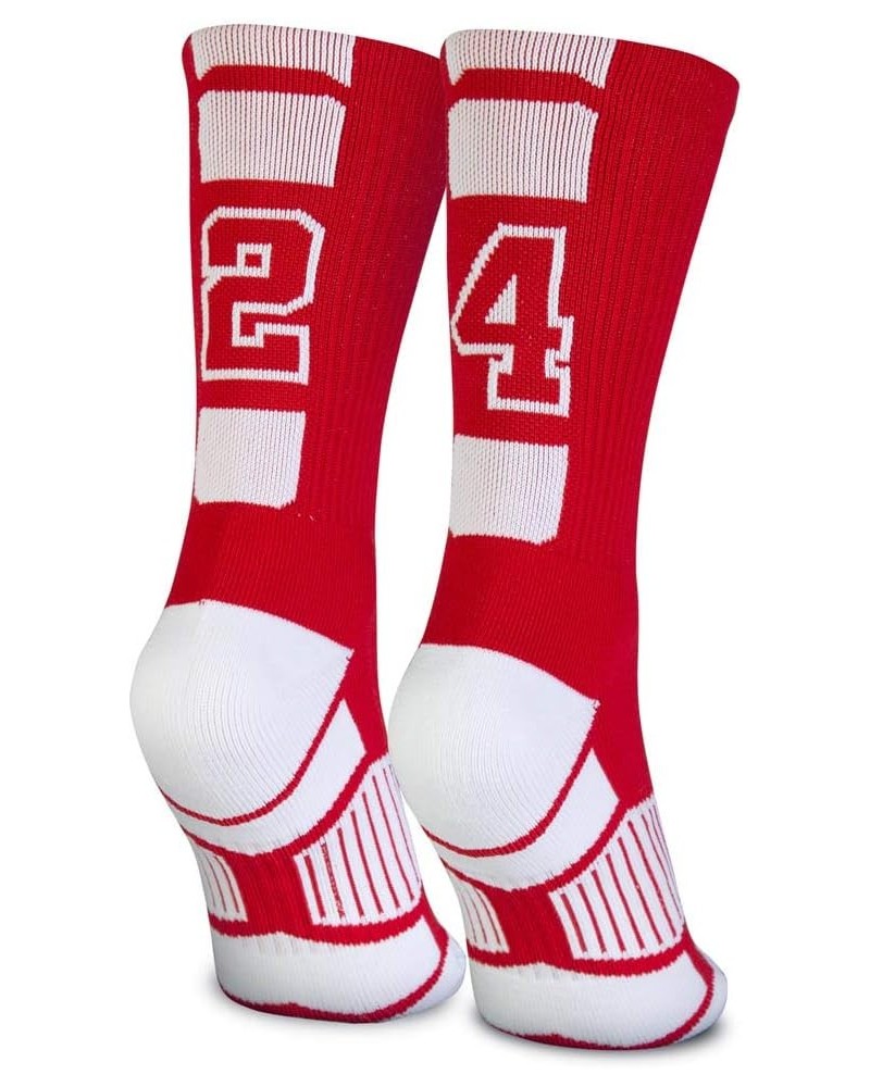 Custom Team Number Crew Socks | Youth & Adult Athletic Socks Red | Choose Your Number 24 Or 42 Team Number $10.07 Socks