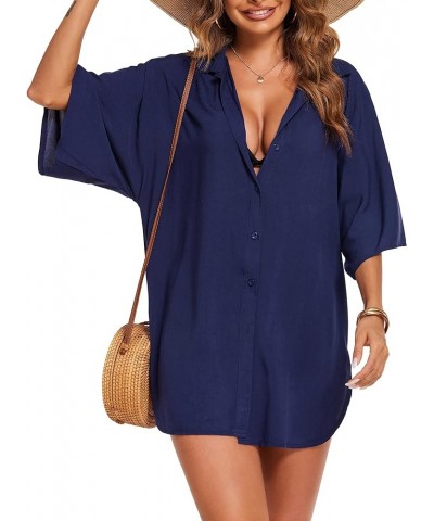 Women's Swimsuit Cover Up Shirt Button Down Beach Coverups Bikini Cover Dress (S-XXL) Champlain Color $10.66 Swimsuits