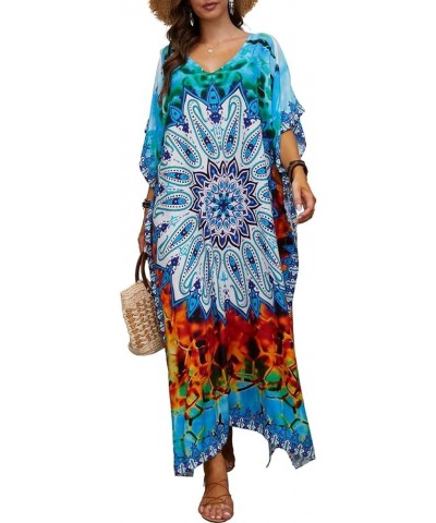 Women's Long Caftans Print Bathing Suit Cover Up Casual Beach Maxi Dress G-blue Print $19.79 Swimsuits