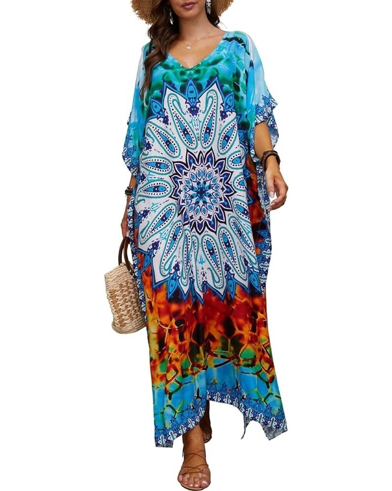 Women's Long Caftans Print Bathing Suit Cover Up Casual Beach Maxi Dress G-blue Print $19.79 Swimsuits