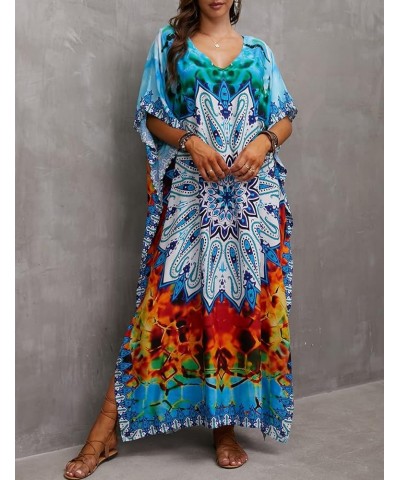 Women's Long Caftans Print Bathing Suit Cover Up Casual Beach Maxi Dress G-blue Print $19.79 Swimsuits