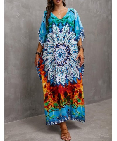 Women's Long Caftans Print Bathing Suit Cover Up Casual Beach Maxi Dress G-blue Print $19.79 Swimsuits