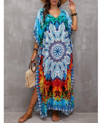 Women's Long Caftans Print Bathing Suit Cover Up Casual Beach Maxi Dress G-blue Print $19.79 Swimsuits