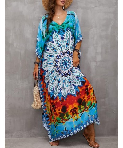 Women's Long Caftans Print Bathing Suit Cover Up Casual Beach Maxi Dress G-blue Print $19.79 Swimsuits