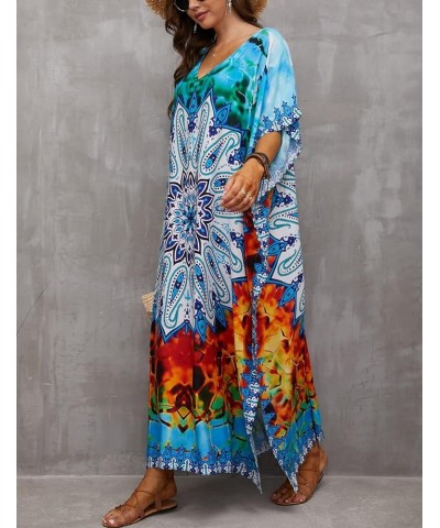 Women's Long Caftans Print Bathing Suit Cover Up Casual Beach Maxi Dress G-blue Print $19.79 Swimsuits