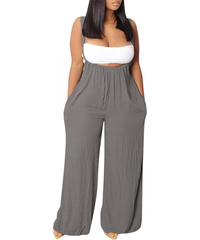 Womens Summer Solid Cotton Linen Jumpsuits Plus Size Wide Leg One Piece Beach Sleeveless Pockets Rompers Overalls 3-gray $9.5...