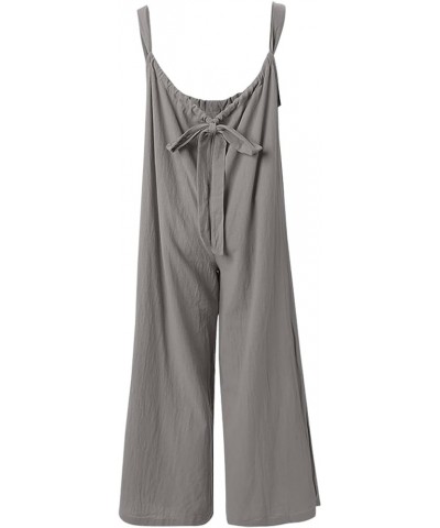 Womens Summer Solid Cotton Linen Jumpsuits Plus Size Wide Leg One Piece Beach Sleeveless Pockets Rompers Overalls 3-gray $9.5...