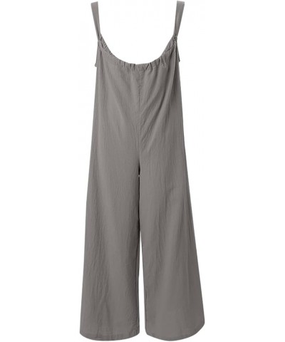 Womens Summer Solid Cotton Linen Jumpsuits Plus Size Wide Leg One Piece Beach Sleeveless Pockets Rompers Overalls 3-gray $9.5...