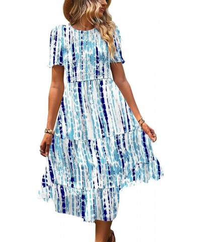 Women's 2023 Summer Causal Short Sleeve Smocked Dress Elastic Waist Tiered Midi Dress with Pockets E10 Floral 343 $15.78 Dresses