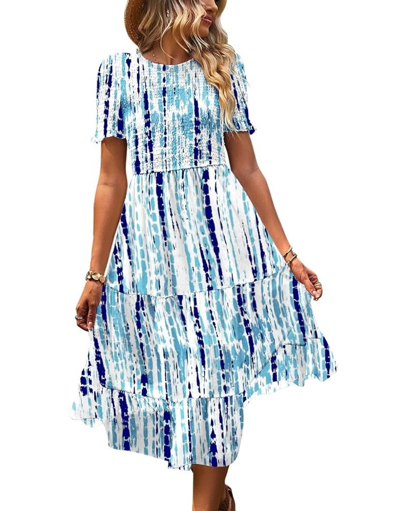 Women's 2023 Summer Causal Short Sleeve Smocked Dress Elastic Waist Tiered Midi Dress with Pockets E10 Floral 343 $15.78 Dresses