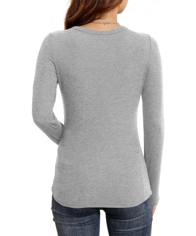 Womens Fall Long Sleeve Stretch Slim Round Neck Ribbed Basic Shirts 10 Light Grey $8.70 T-Shirts