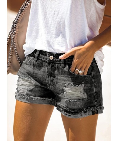 Women Mid Rise Distressed Cuffed Rolled Hem Casual Denim Jeans Shorts 19 Black $16.08 Shorts