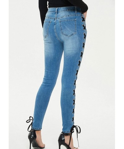 Women's Stylish Lace-Up Side Split Skinny Fit Stretch Ankle Jean Pants Blue-z $20.72 Jeans