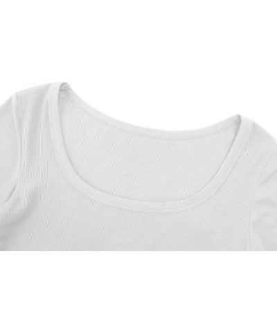 Ribbed Crop Tops for Women Sexy Lightweight Baselayer Fall Long Sleeve Casual Shirts White $7.07 Activewear