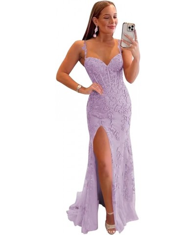 Women's Lace Mermaid Prom Dresses Long with Slit Spaghetti Straps Backless Formal Evening Gowns Wisteria $43.98 Dresses