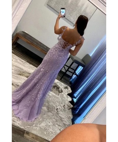 Women's Lace Mermaid Prom Dresses Long with Slit Spaghetti Straps Backless Formal Evening Gowns Wisteria $43.98 Dresses