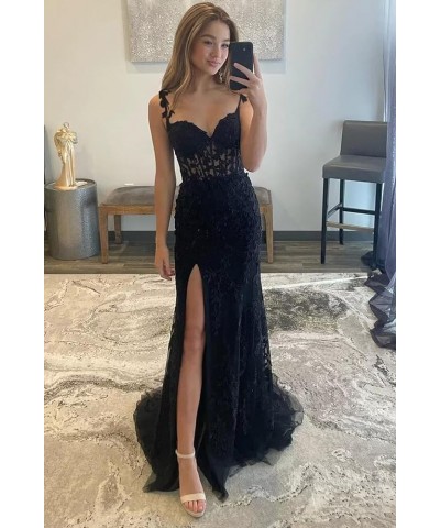 Women's Lace Mermaid Prom Dresses Long with Slit Spaghetti Straps Backless Formal Evening Gowns Wisteria $43.98 Dresses