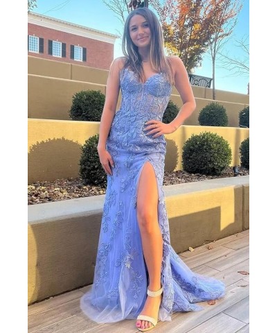 Women's Lace Mermaid Prom Dresses Long with Slit Spaghetti Straps Backless Formal Evening Gowns Wisteria $43.98 Dresses