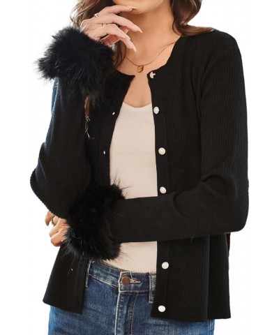 Women's Long Sleeve Button Down Crew Neck Classic Sweater Knit Cardigan Feather-black $14.48 Sweaters