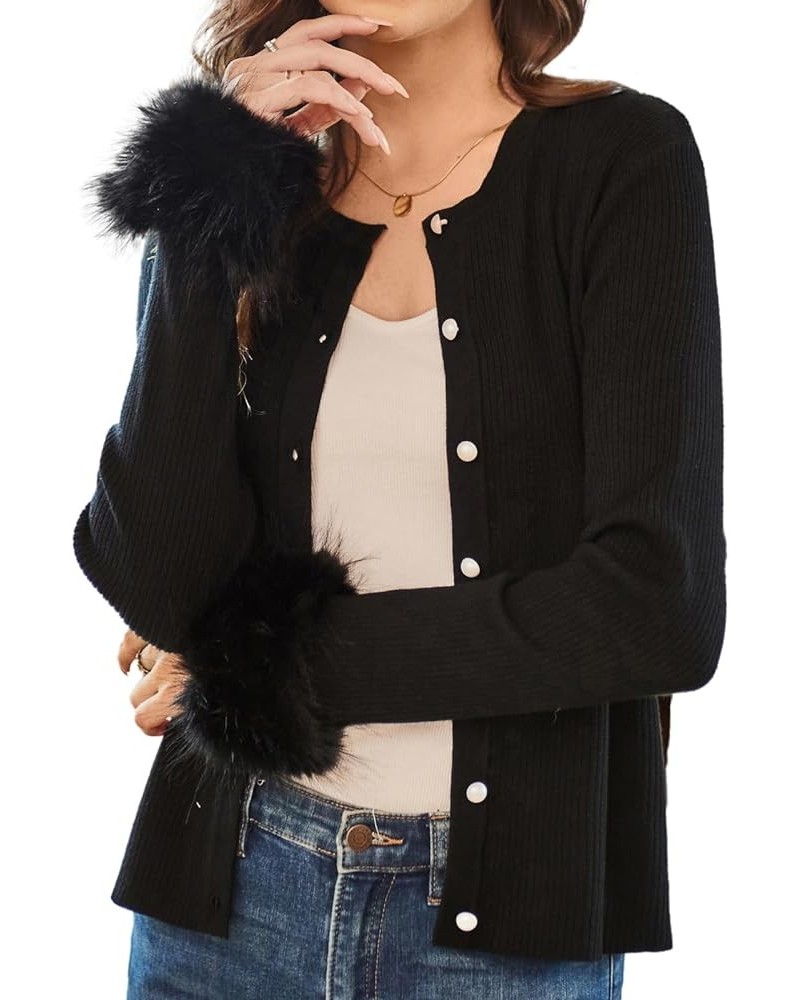 Women's Long Sleeve Button Down Crew Neck Classic Sweater Knit Cardigan Feather-black $14.48 Sweaters