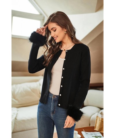 Women's Long Sleeve Button Down Crew Neck Classic Sweater Knit Cardigan Feather-black $14.48 Sweaters