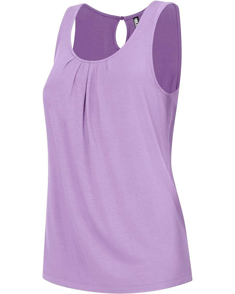 Women's Summer Sleeveless Pleated Back Closure Casual Tank Tops Wt2315_lilac $12.29 Tanks