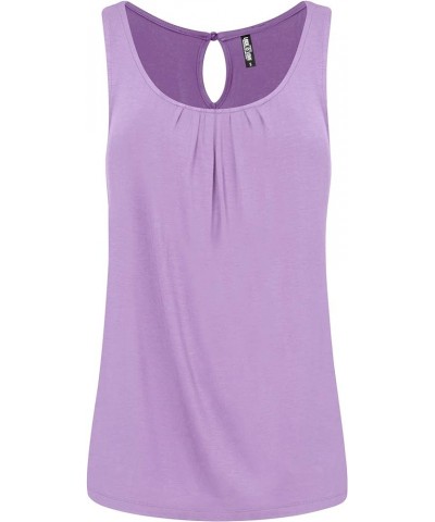 Women's Summer Sleeveless Pleated Back Closure Casual Tank Tops Wt2315_lilac $12.29 Tanks