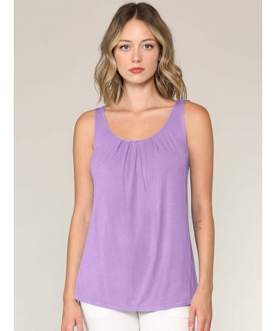 Women's Summer Sleeveless Pleated Back Closure Casual Tank Tops Wt2315_lilac $12.29 Tanks