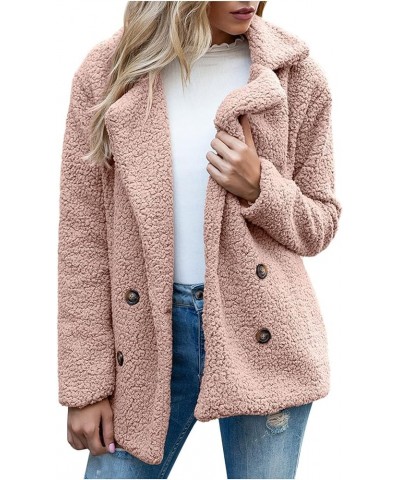 Women's Plus Size Sherpa Jacket Winter Notched Lapel Double Breasted Teddy Coat Casual Loose-fit Outwear With Pockets Pink $1...