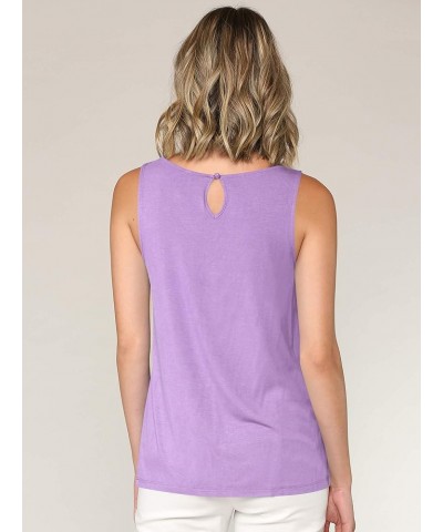 Women's Summer Sleeveless Pleated Back Closure Casual Tank Tops Wt2315_lilac $12.29 Tanks